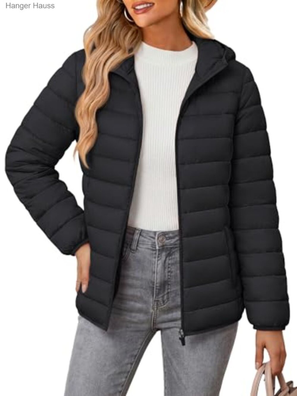 Quilted Lightweight Puffer Jacket with Hood Packable Water Resistant Nylon